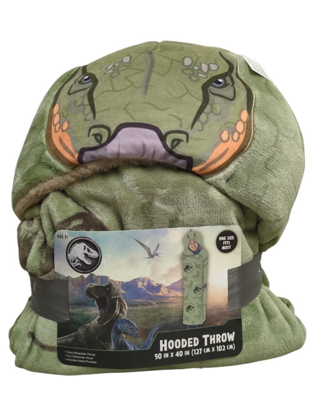 Jurassic World Licensed Plush Hooded Throw with Faux Fur Lining, 40"x50", New!